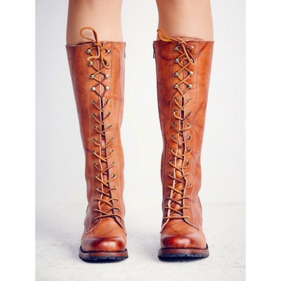 Frye Vintage Lace Up Knee-High Suede Brown Leather Block Heel Equestrian Boots - Picture 3 of 16